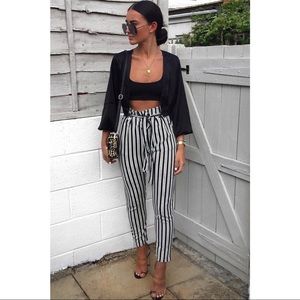 NWT Rebellious Fashion Striped Paper Bag Trousers, Size 2